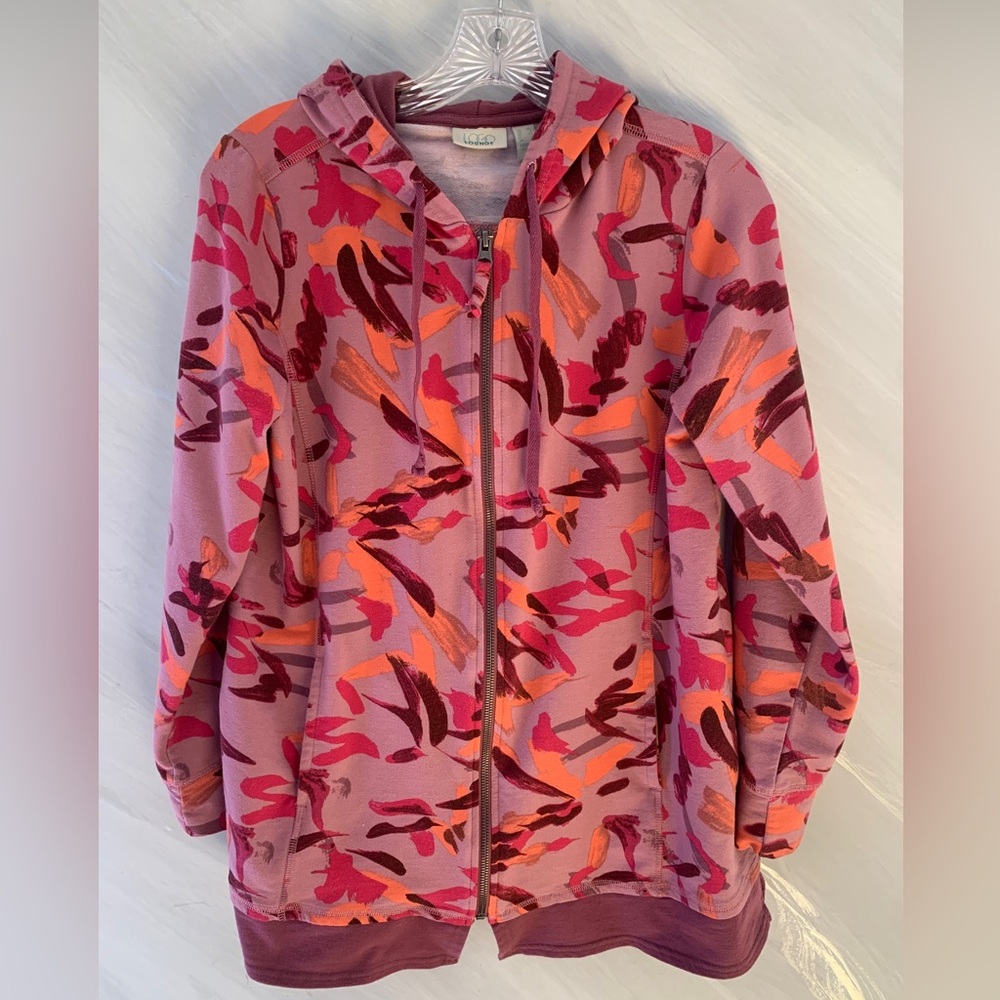 LOGO by Lori Goldstein XS Pink,Orange Zipper Front Long Sleeve Hoodie Jacket